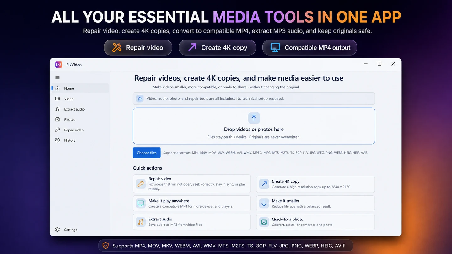 FixVideo, authentic Microsoft Store listing screenshot